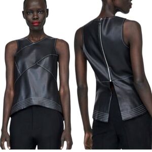 Zara Black Faux Leather Tank Top